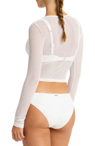 Sea Level Drift Mesh Cover-up Crop Top In White