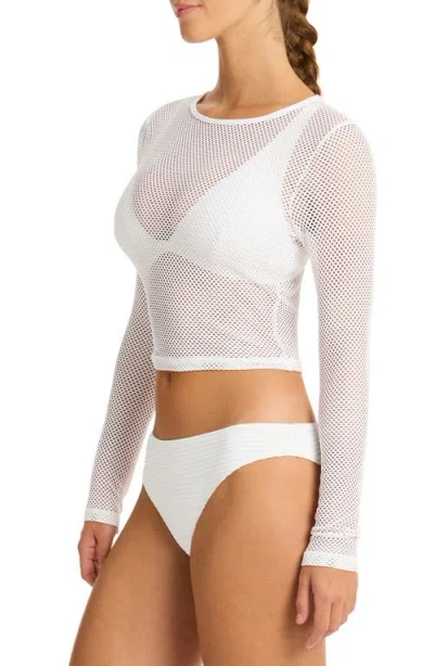 Sea Level Drift Mesh Cover-up Crop Top In White
