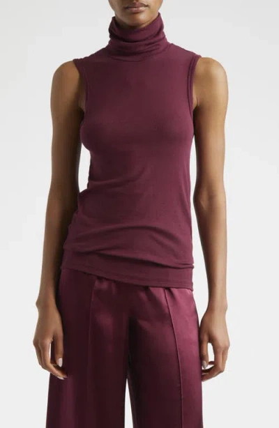 Atm Anthony Thomas Melillo Rib Sleeveless Turtleneck Top In Merlot