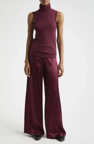 Atm Anthony Thomas Melillo Rib Sleeveless Turtleneck Top In Merlot