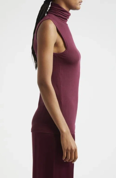 Atm Anthony Thomas Melillo Rib Sleeveless Turtleneck Top In Merlot