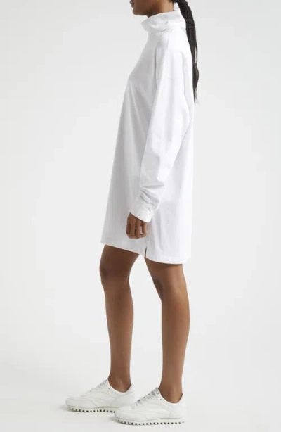 Atm Anthony Thomas Melillo Turtleneck Long Sleeve Cotton Jersey Dress In White