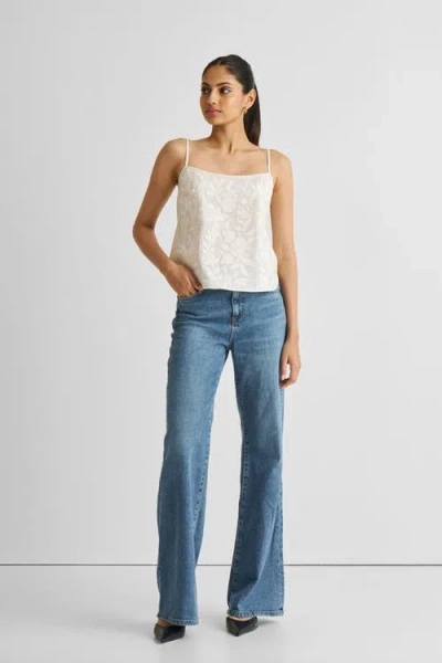 Reistor Embroidered Panel Crop Top In Coconut White