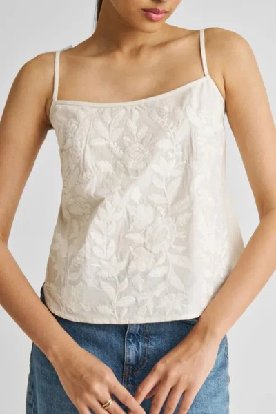 Reistor Embroidered Panel Crop Top In Coconut White
