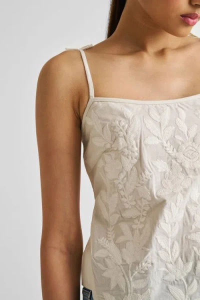 Reistor Embroidered Panel Crop Top In Coconut White