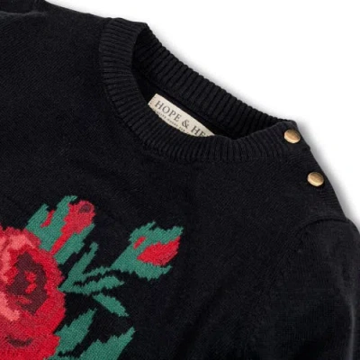 Hope & Henry Girls' Organic Rose Intarsia Sweater, Kids In Black Rose Intarsia