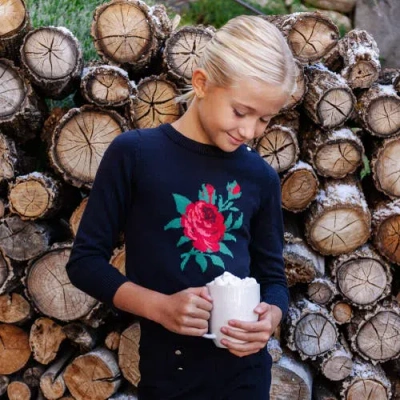 Hope & Henry Girls' Organic Rose Intarsia Sweater, Kids In Black Rose Intarsia