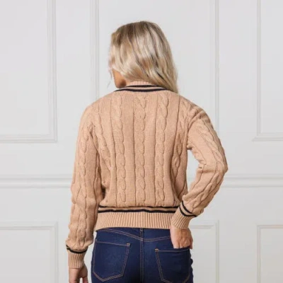 Hope & Henry Organic V-neck Cricket Sweater In Camel Heather With Black