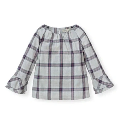 Hope & Henry Baby Girls' Ruffle Sleeve Top, Infant In Gray Plaid