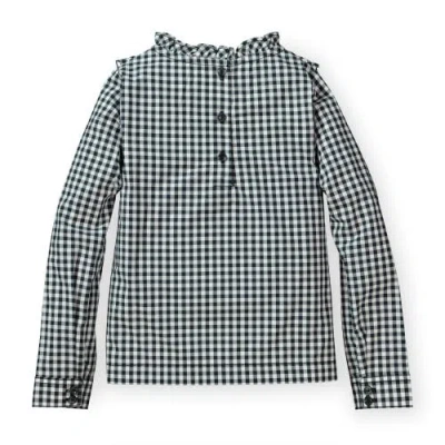 Hope & Henry Baby Girls' Ruffle Yoke Blouse, Infant In Black & White Buffalo Plaid