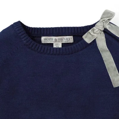 Hope & Henry Baby Girls' French Sweater With Velvet Bow, Infant In Navy