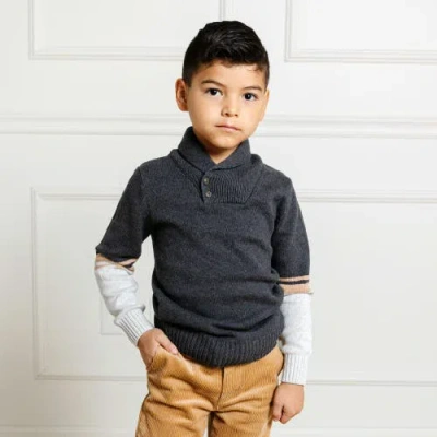 Hope & Henry Baby Boys' Organic Shawl Collar Sweater, Infant In Charcoal Heather Stripes