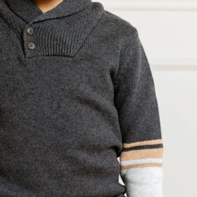 Hope & Henry Baby Boys' Organic Shawl Collar Sweater, Infant In Charcoal Heather Stripes