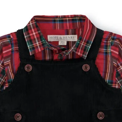 Hope & Henry Baby Dapper Overall Set, Infant In Red Holiday Tartan Black Set