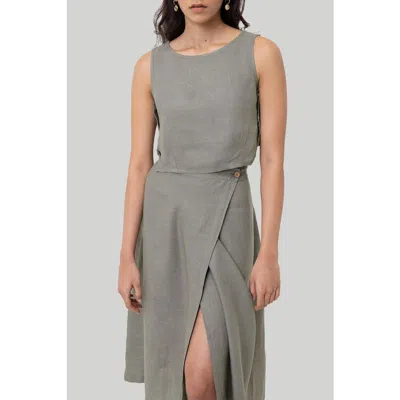 Reistor Women's Overlap Midi Dark Green Skirt In Neutral Beige
