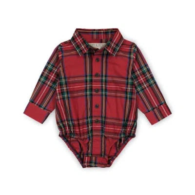Hope & Henry Baby Dapper Overall Set, Infant In Red Holiday Tartan Black Set