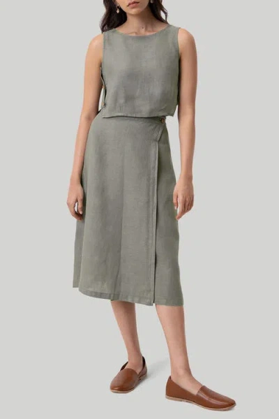 Reistor Women's Overlap Midi Dark Green Skirt In Neutral Beige
