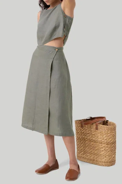 Reistor Women's Overlap Midi Dark Green Skirt In Neutral Beige