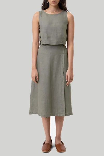 Reistor Women's Overlap Midi Dark Green Skirt In Neutral Beige