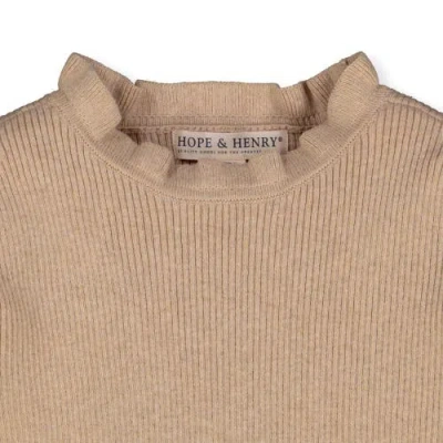 Hope & Henry Baby Girls' Organic Ruffle Rib Knit Sweater Top, Infant In Oatmeal Heather Ruffle