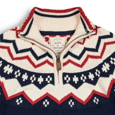 Hope & Henry Organic Nordic Half Zip Sweater In Navy Nordic Fair Isle