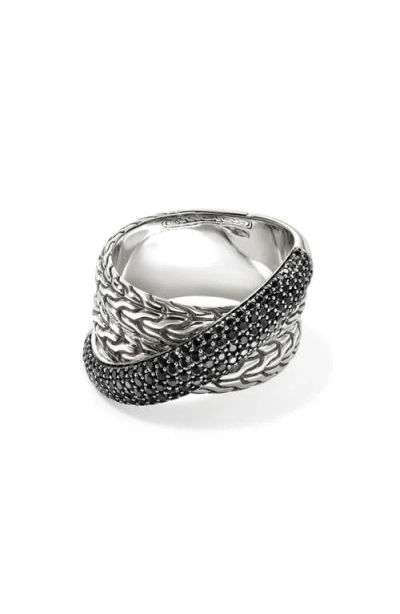 John Hardy Sterling Silver Jh Essentials Black Sapphire Pave Crossover Statement Ring In Silver/black Diamonds