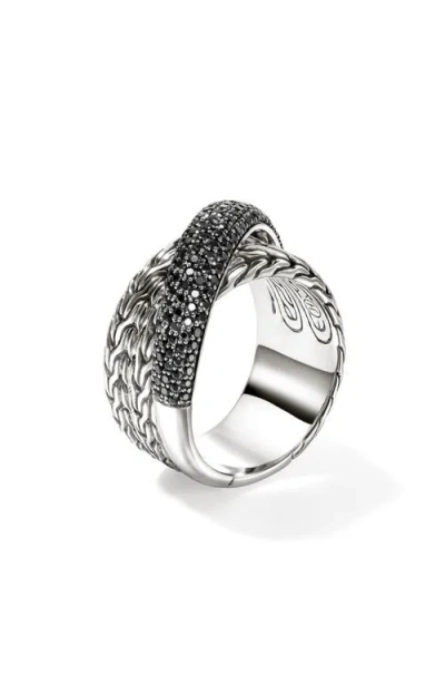 John Hardy Sterling Silver Jh Essentials Black Sapphire Pave Crossover Statement Ring In Silver/black Diamonds
