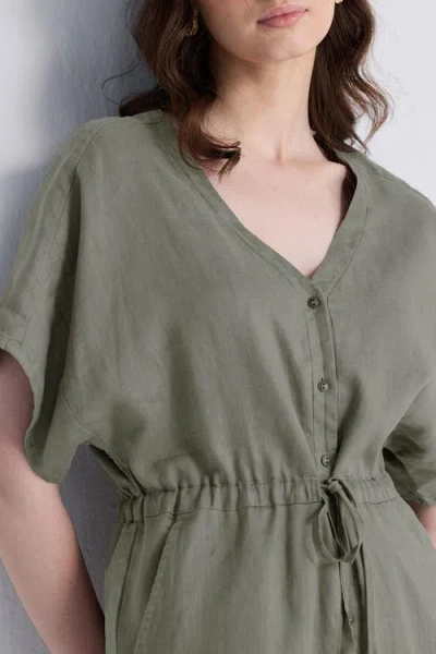 Reistor V Neck Drawstring Romper In Dark Green
