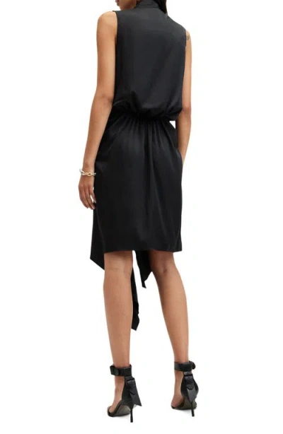 Allsaints Abi Lace Trim Gathered Asymmetric Dress In Black