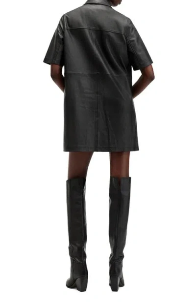Allsaints Rock Western Leather Mini Shirtdress In Black
