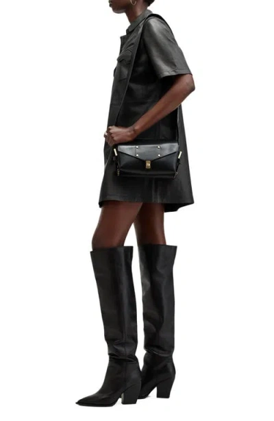 Allsaints Rock Western Leather Mini Shirtdress In Black