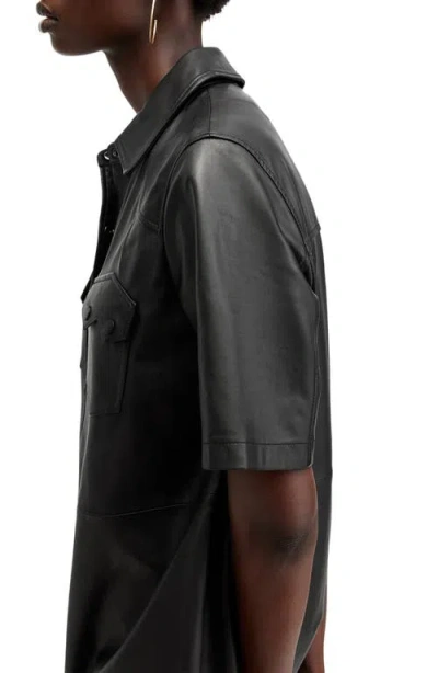 Allsaints Rock Western Leather Mini Shirtdress In Black