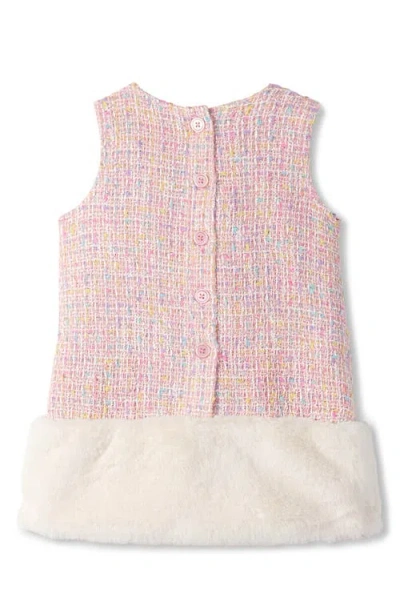 Shop Hatley Aurora Faux Fur Trim Tweed Dress In Aurora Pink