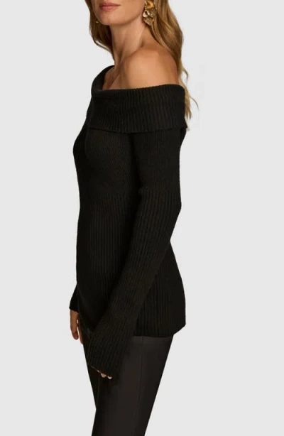 Shop Donna Karan New York Foldover Off The Shoulder Rib Sweater In Black