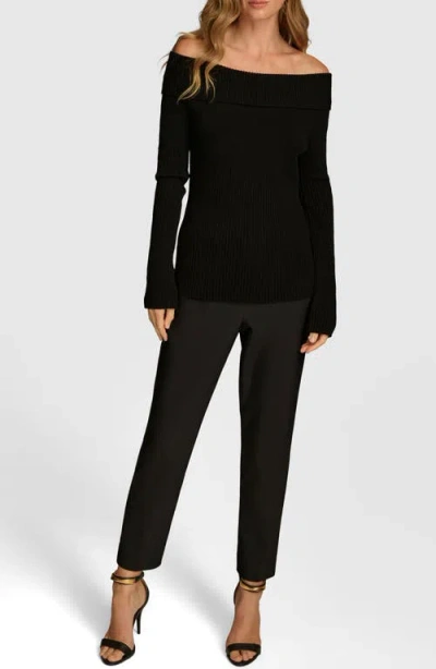 Shop Donna Karan New York Foldover Off The Shoulder Rib Sweater In Black