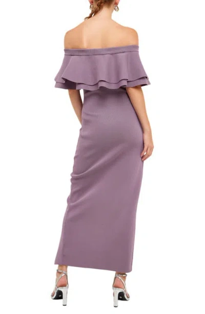 Endless Rose Women's Off The Shoulder Ruffle Maxi Dress With Leg Slit In Dusty Lavender