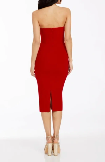 Dress The Population Erica Sequin Bow Strapless Cocktail Sheath Dress In Rouge-silver