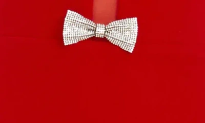 Dress The Population Erica Sequin Bow Strapless Cocktail Sheath Dress In Rouge-silver