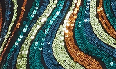 Dress The Population Andy Abstract Sequin Strapless Jumpsuit In Teal Multi