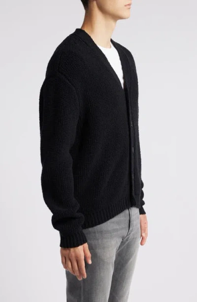 Frame Rib Wool & Silk Cardigan In Black
