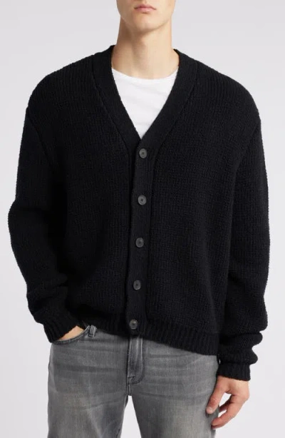 Frame Rib Wool & Silk Cardigan In Black