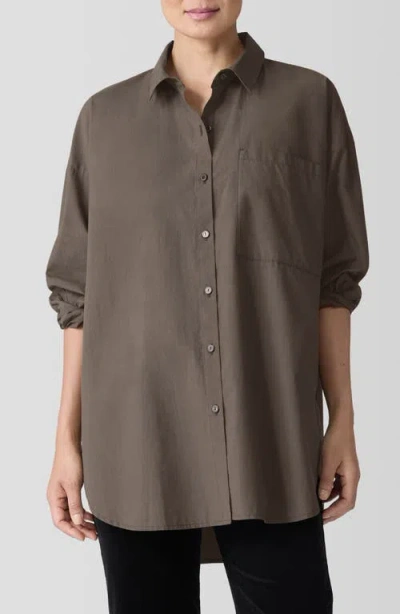 Shop Eileen Fisher Classic Collar Organic Cotton Button-up Shirt In Wren