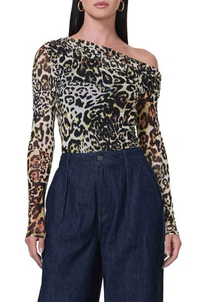 Shop Afrm Barry One-shoulder Mesh Top In Fall Animal