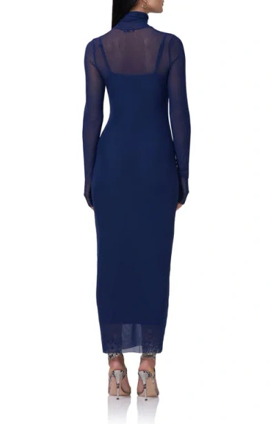 Shop Afrm Shailene Long Sleeve Turtleneck Mesh Dress In Bright Navy