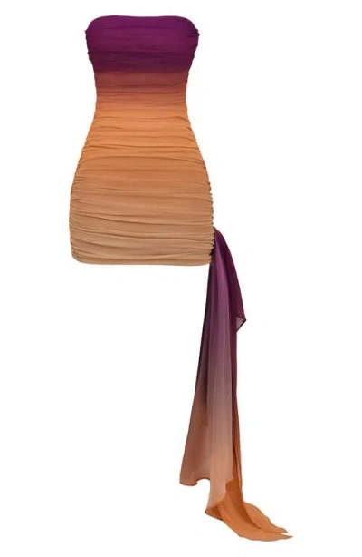 House Of Cb Sofie Strapless Side Drape Dress In Ombre