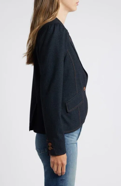 Wit & Wisdom Crop Denim Blazer In Dark Indigo