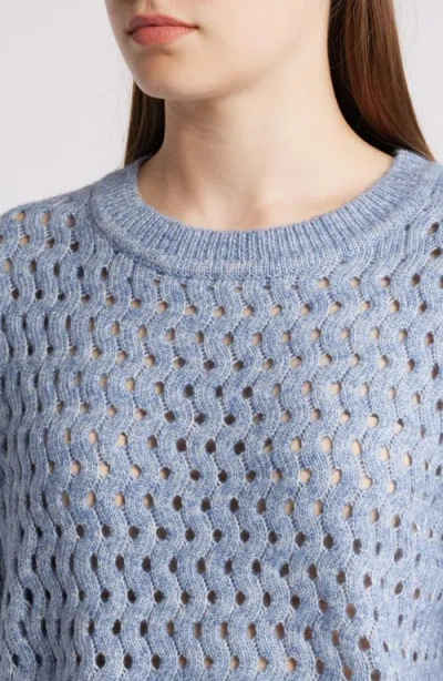 Wit & Wisdom Open Stitch Three-quarter Sleeve Crewneck Sweater In Heather Light Blue