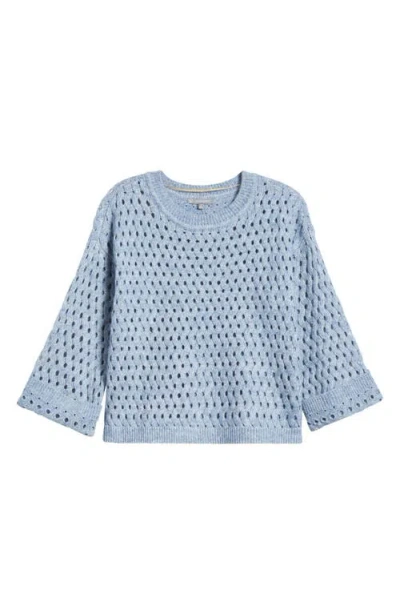 Wit & Wisdom Open Stitch Three-quarter Sleeve Crewneck Sweater In Heather Light Blue