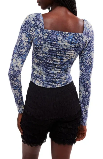 Free People Layer It On Me Ruched Crop Top In Blue Combo