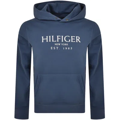 Shop Tommy Hilfiger Logo Pullover Hoodie Blue